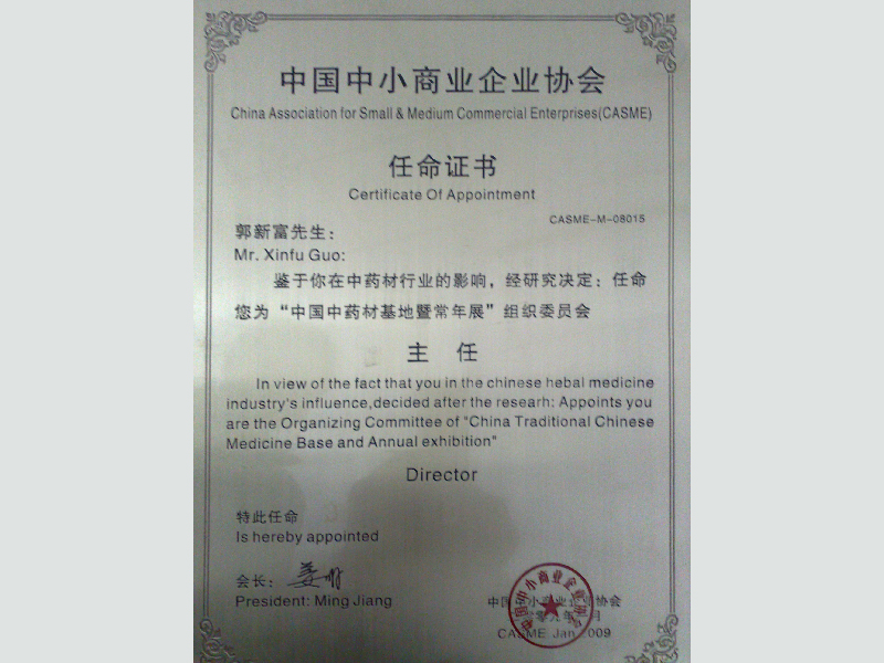 2009中小商協任命證書